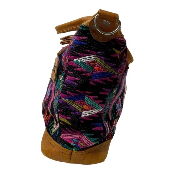 Maria's Artisan Shop Small Cotton Leather Handbag Guatemalan Multicolor Boho - Picture 4 of 8